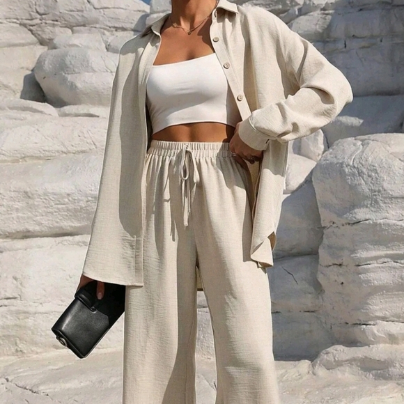 Women's Cream Pants & Jumpsuit Set - Picture 1 of 3
